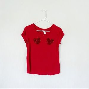 Red Sequin Hearts Boobs Shirt Sparkle Valentine Tee Burlesque H&M Love Top S